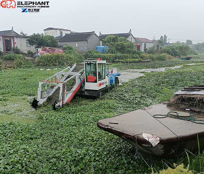 aquatic weed harvester for lake cleaning operation