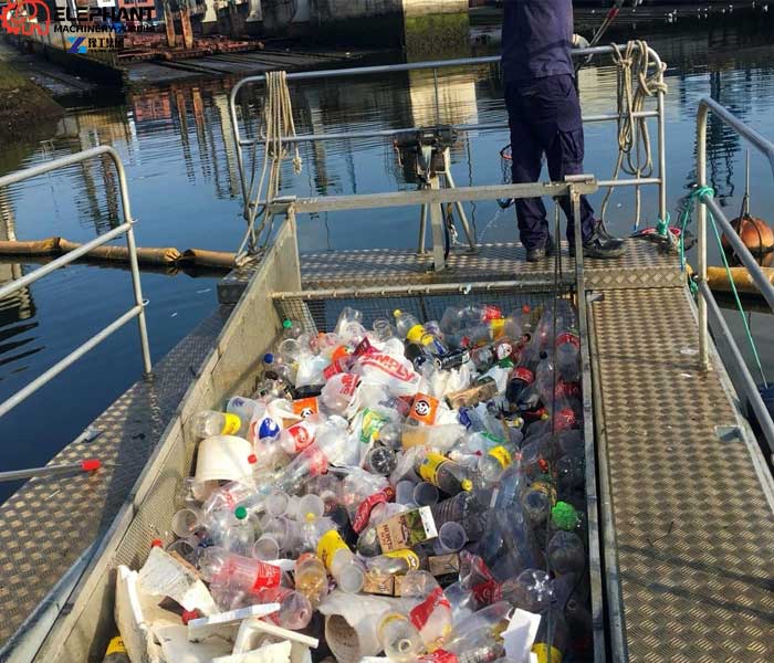 lake plastic waste collection boat