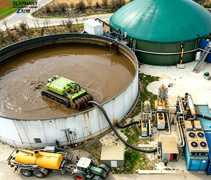 Biogas plant sludge removal project in Denmark using anaerobic digester cleaning robot