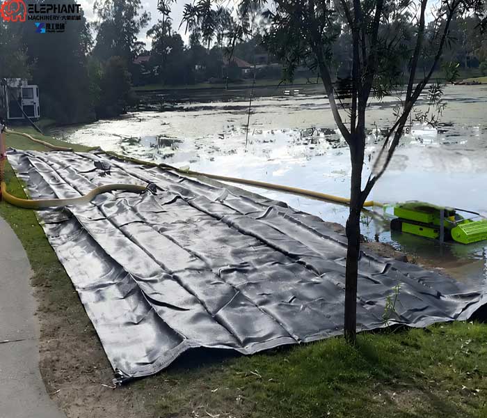 pond sediment removal robot cleaning a park landscape pond