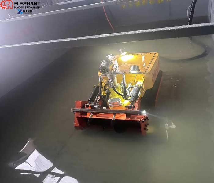 remote controlled slurry tank cleaning robot working in sludge tank