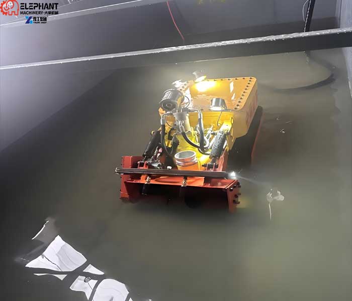 remote controlled wastewater lagoon cleaning robot for safe sludge removal