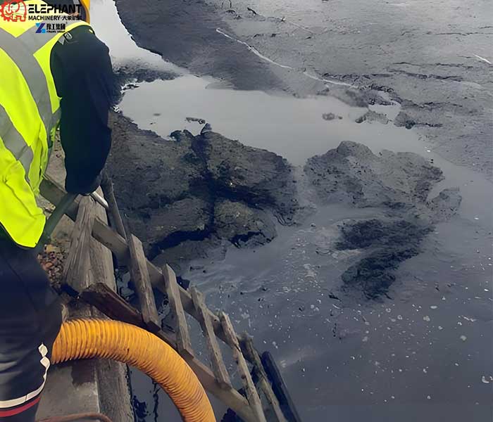 underwater dredging robot working in wastewater lagoon for sludge removal
