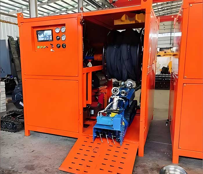 Robotic pipe cleaning system used for municipal sewer maintenance in Mexico