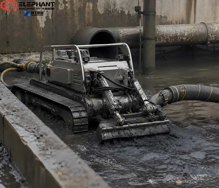Wastewater sludge removal project using a remote dredging robot in Indonesia